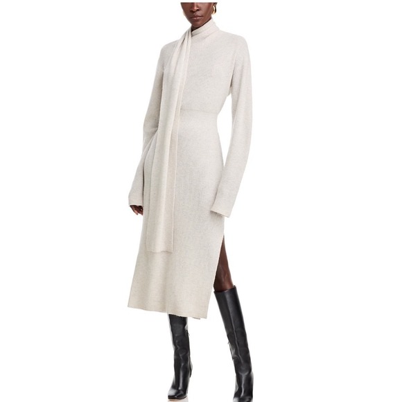 Toccin Dresses & Skirts - TOCCIN Liliana Sweater Dress Soft Gray Wool Cashmere Scarf Neck Midi Dress L